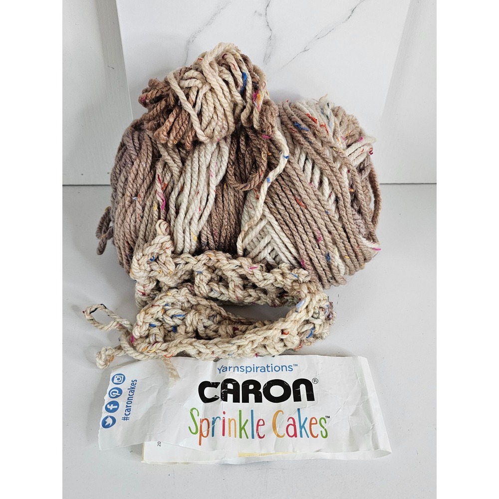 Caron Sprinkle Cakes Yarn Mocha Rainbow Super Bulky Wool Blend 8.5oz 240g